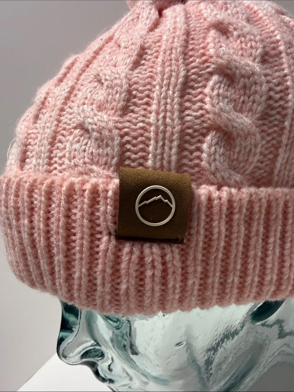 Soft Pink Cable-Knit Pom Pom Beanie for Kids
